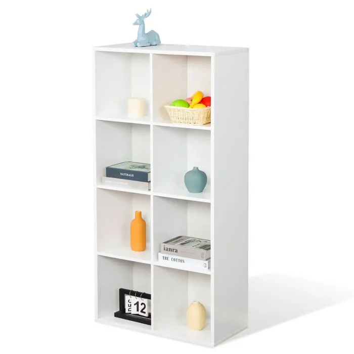 Bibliothèque 8 Compartiments, Étagère, Meuble De Rangement Blanc, 59,6 X 29 X 121 Cm