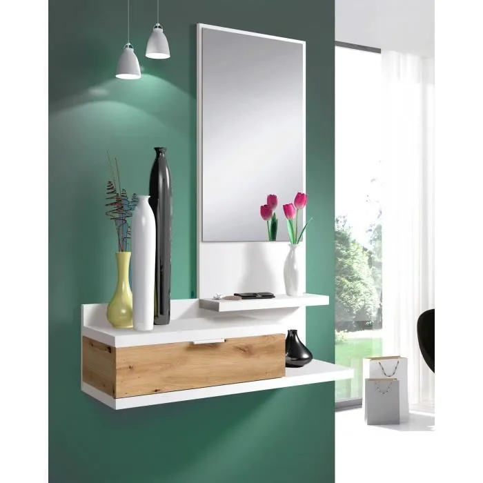Meuble D'entrée Effet Bois Beige, Blanc 81x29 Cm