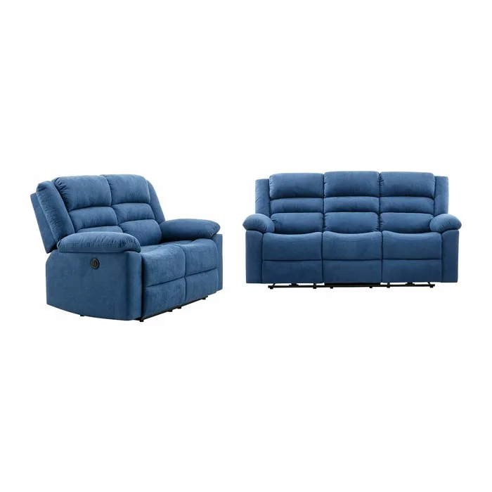Canapé 3 places et 2 places relax électrique en tissu bleu BUROLO