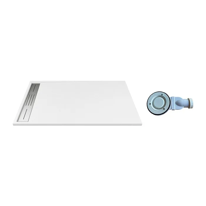 Receveur de douche extra plat à poser ou à encastrer recoupable en résine SMC avec siphon - Blanc - 120 x 80 cm - LYROSA