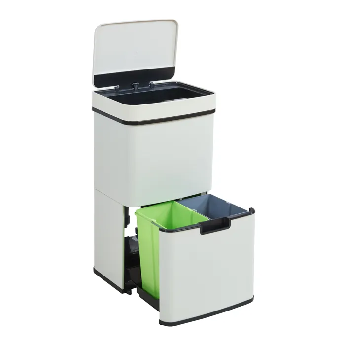 Poubelle à capteur Venna acier 72 L beige en.casa