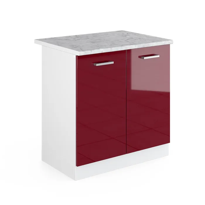 Vicco Meuble bas sous-évier Rouge brillant 80cm, PT Marbre