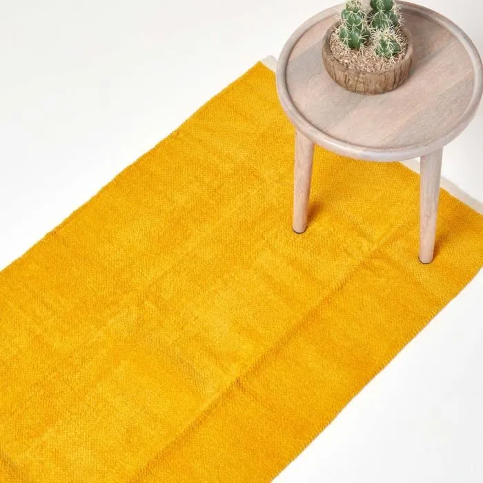 Tapis De Couloir Chenille Uni En 100% Coton Jaune Moutarde 66x200cm - Homescapes