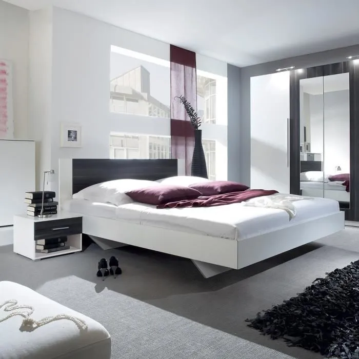 Lit Adulte 160x200 Collection Irina. Chevets Intégrés. Coloris Blanc Et Gris Anthraci