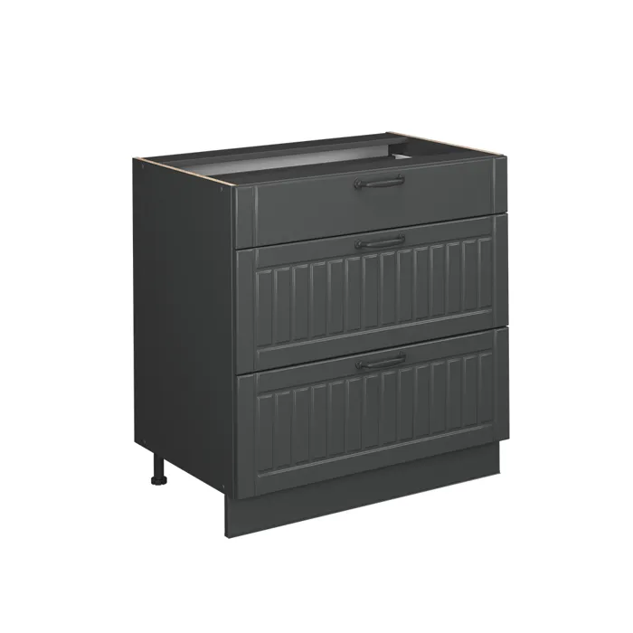 Vicco Meuble cuisine Gris foncé 80cm avec 3 tiroirs, PT Marbre