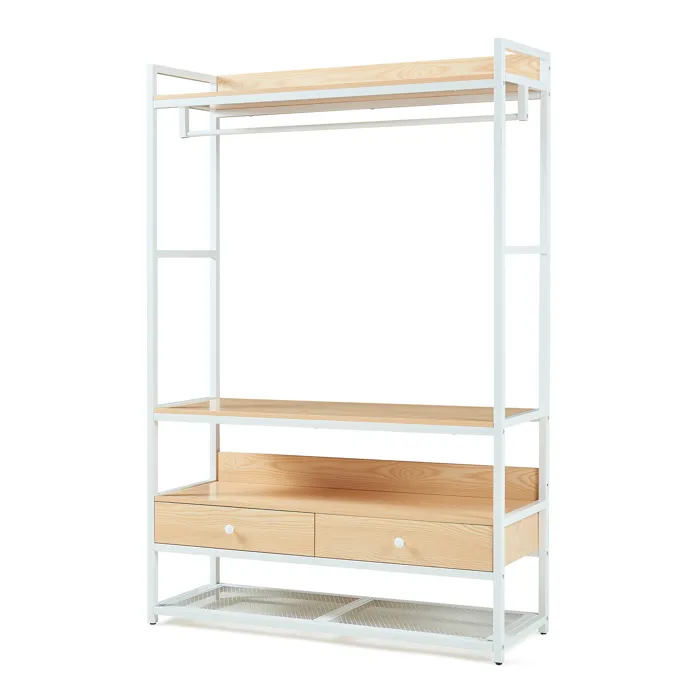 Portant à vêtements Isen métal 180 x 120 x 40 cm blanc effet chêne en.casa
