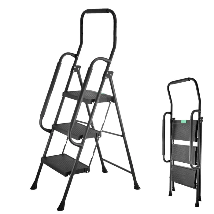 Escabeau Pliant Fishtec 3 Marches Acier Rampes Garde Corps Sécurité 150kg Bricolage