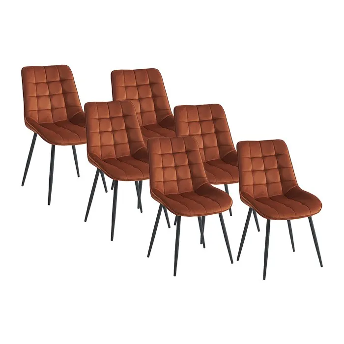 Lot de 6 chaises matelassées - Velours et métal noir - Terracotta - OLLUA