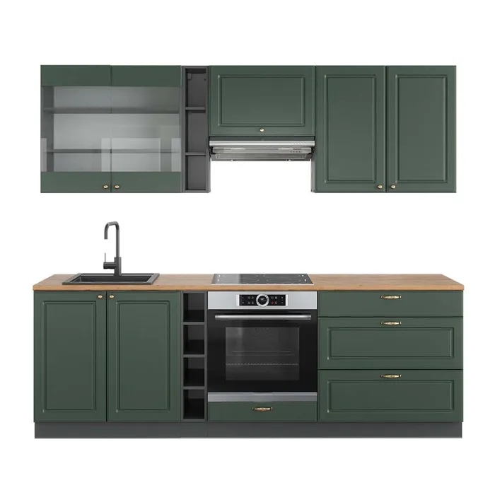 Vicco Cuisine Vert et or campagne/anthracite 235cm, PT Chêne