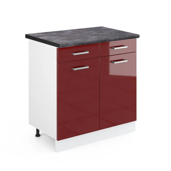Vicco Meuble cuisine Rouge brillant 80cm, PT Anthracite