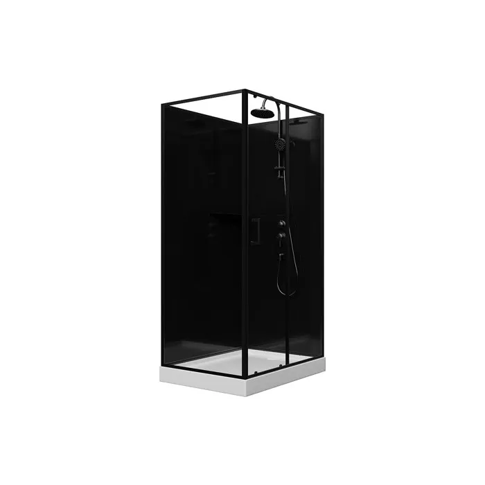 Cabine de douche rectangulaire - Installation réversible - Noir - L110 x l80 x H225 cm - ZODANI