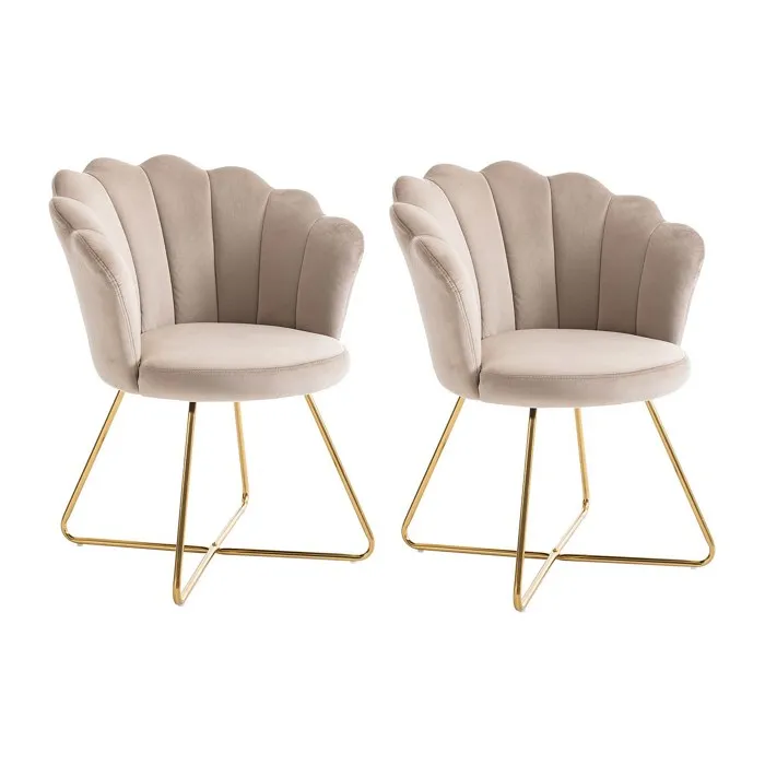 Lot de 2 chaises en velours et métal - Beige et doré - FIORI II