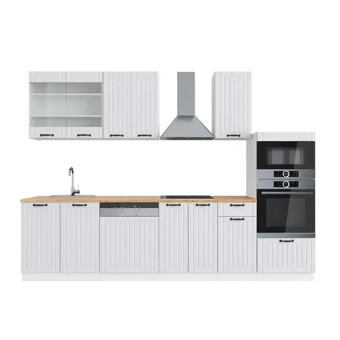 Vicco Cuisine Blanc campagne/blanc 300cm avec armoire haute, PT Chêne