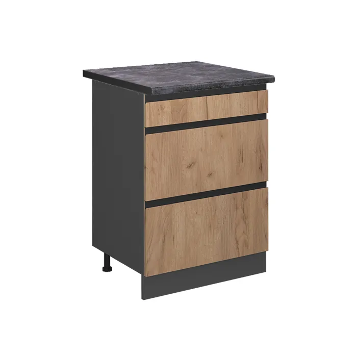 Vicco Meuble cuisine Chêne de force doré 60cm avec tiroirs, PT Anthracite