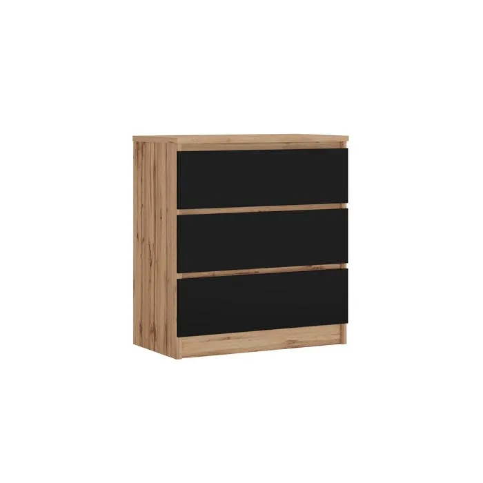 Commode Avec 3 Tiroirs Chêne Wotan / Noir, 70 X 39 X 79 Cm