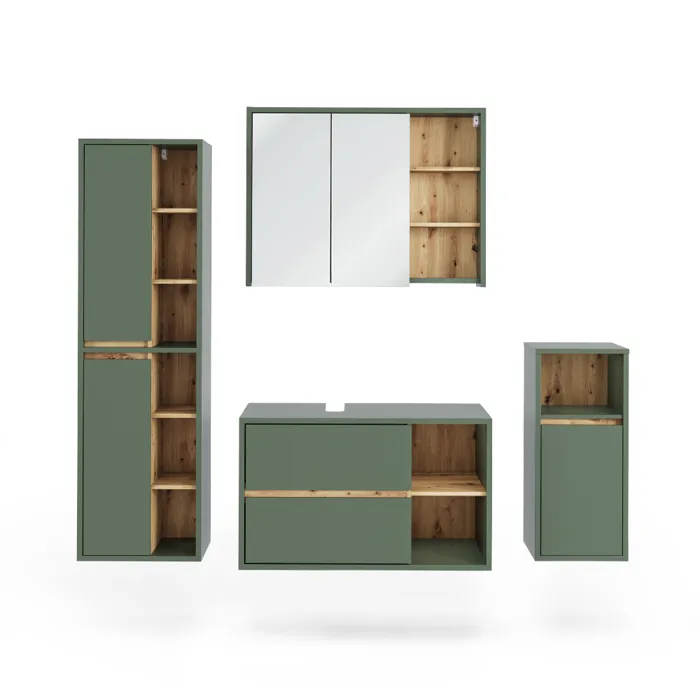 Vicco Ensemble de meubles de salle de bains Vert/Chêne Artisan 4 pièces