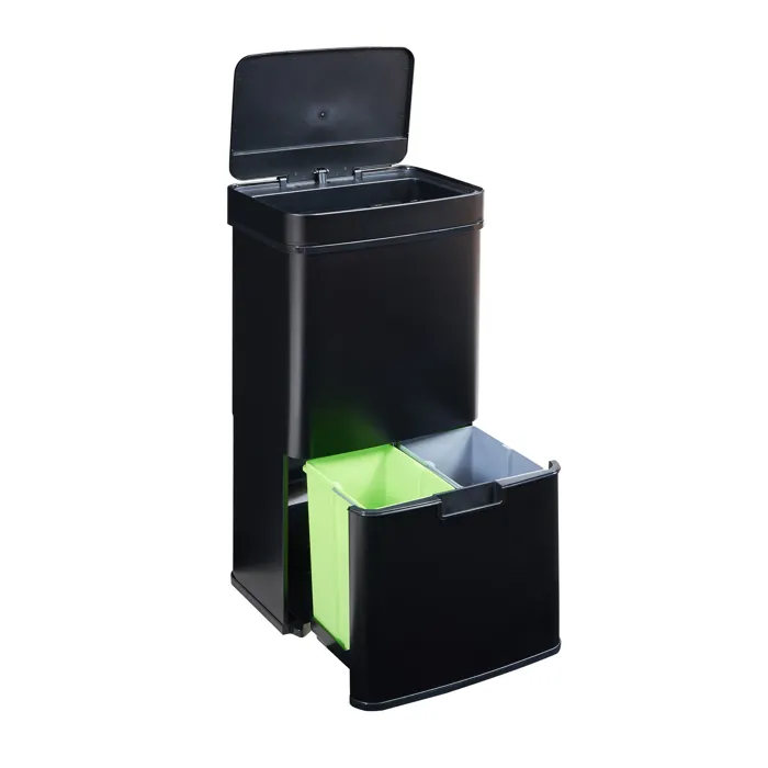 Poubelle à capteur Venna acier 62 L noir en.casa