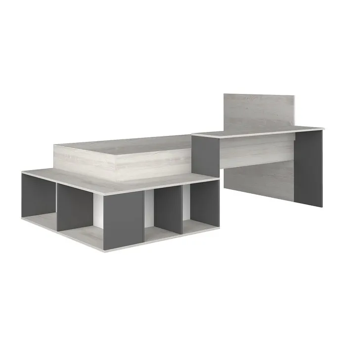 Lit combiné 90 x 200 cm avec rangements et bureau - Coloris: Naturel et anthracite - RIGALI