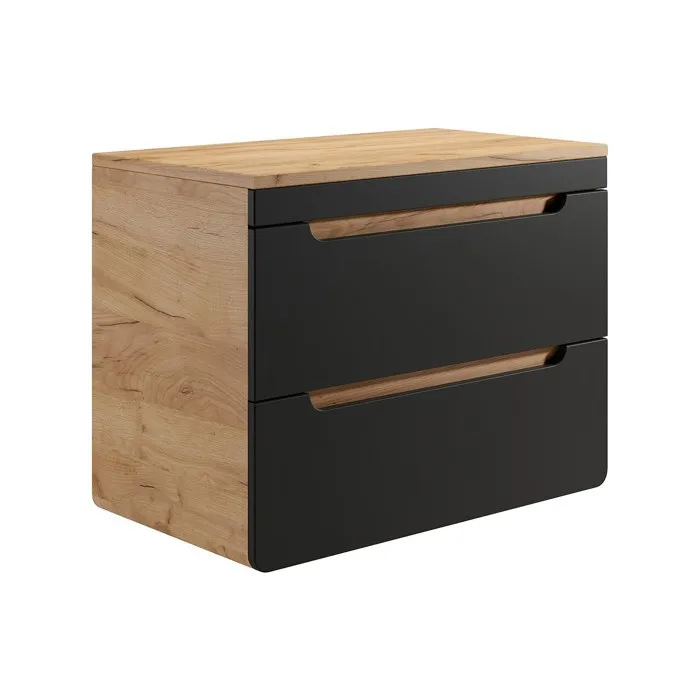 Meuble sous vasque suspendu avec planche - 80 cm - Naturel clair et anthracite - ARUBA