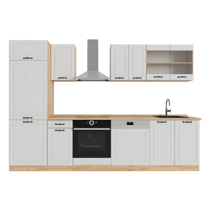 Vicco Cuisine Blanc campagnard/Chêne doré 300cm, PT Chêne