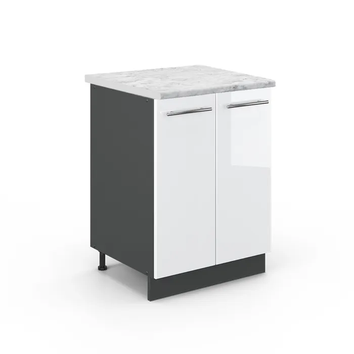 Vicco Meuble bas de cuisine Blanc Haute brillance/Anthracite 60cm plan de travail Marbre