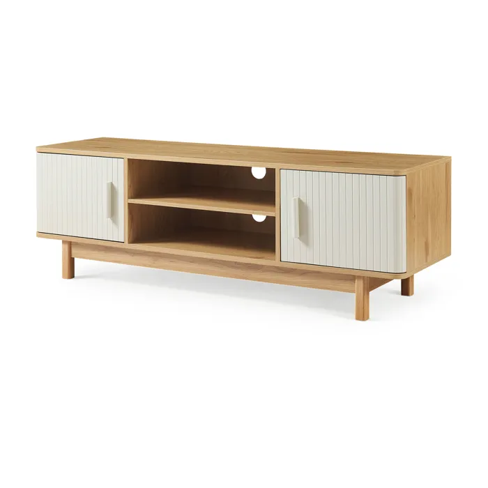 Meuble TV Ferrersp avec 2 portes 140 x 40 x 45 cm effet chêne / couleur sable en.casa