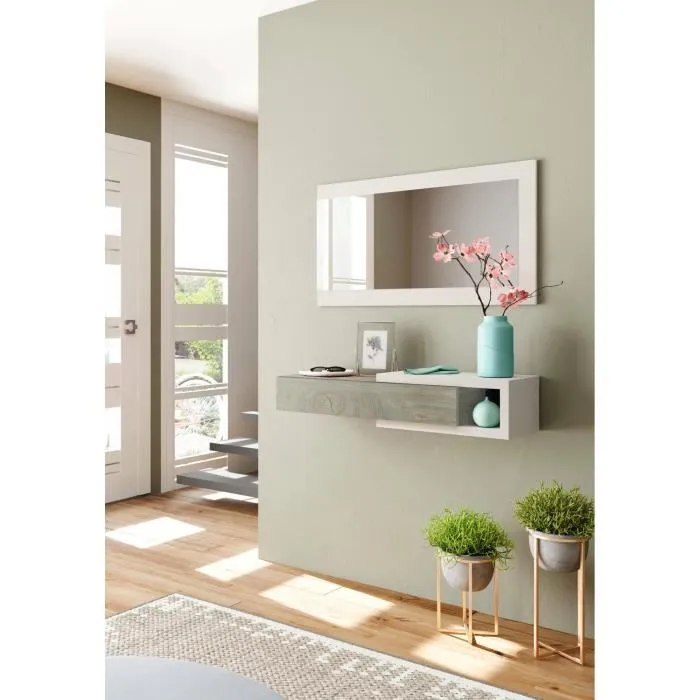 Meuble D'entrée Effet Bois Beige, Blanc 95x26 Cm