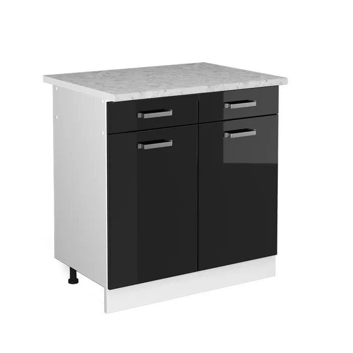 Vicco Meuble cuisine Noir Haute brillance 80cm, PT Marbre