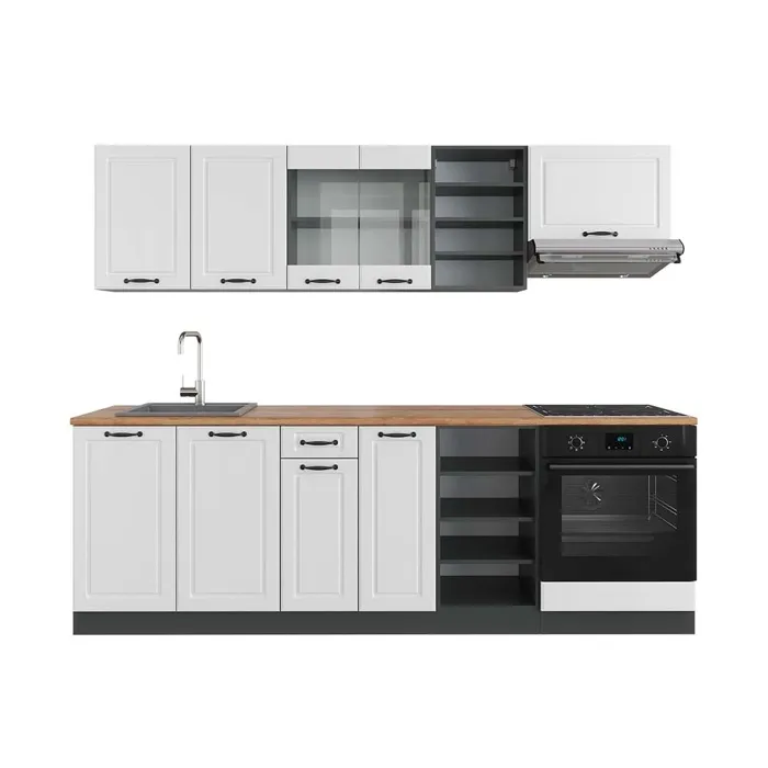 Vicco Cuisine Blanc cottage/anthracite 240cm, PT Chêne