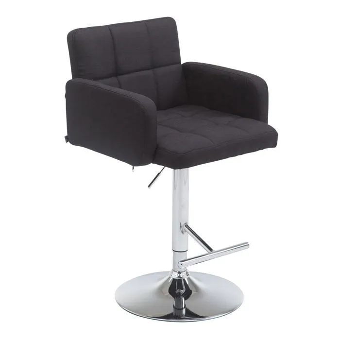 Tabouret De Bar X1 Avec Accoudoirs Et Dossier Confortable En Tissu Noir Pieds Métal Tdb10783