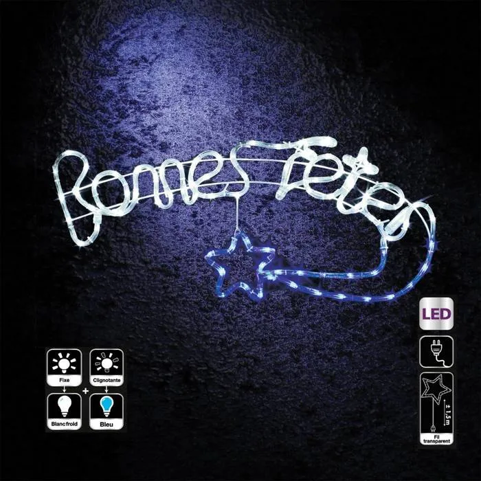 Forme Tube Lumineuse Bonnes Fêtes 100 Led L.80cm Extérieur Blanc Froid Et Bleu - Feeric Lights & Christmas