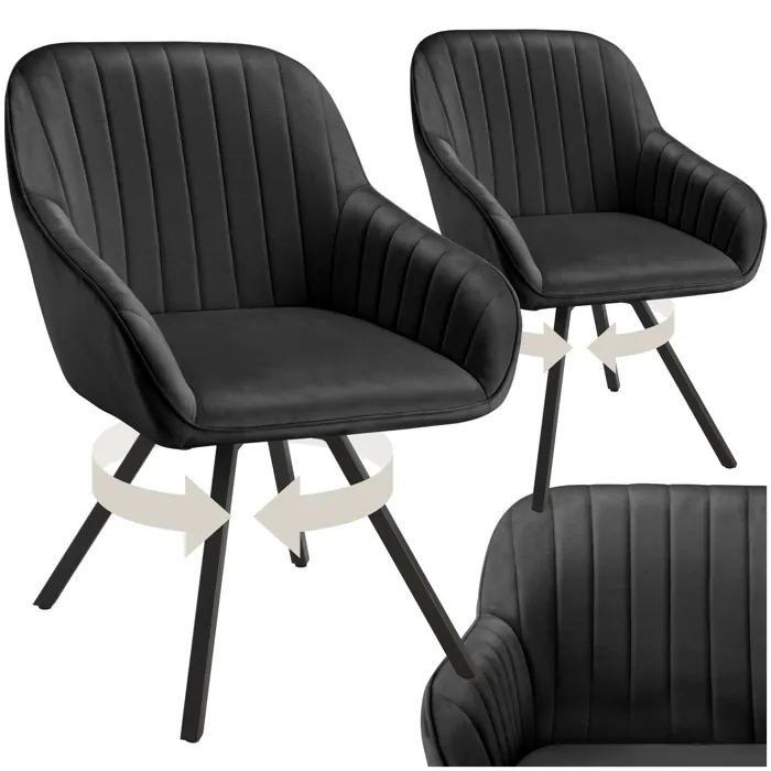 Lot 2 Chaises Pivotantes À 360° Avec Accoudoirs Velours Noires