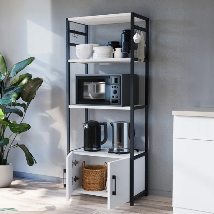 Etagère de cuisine Arhuni 139 x 56 x 30 cm noir blanc en.casa