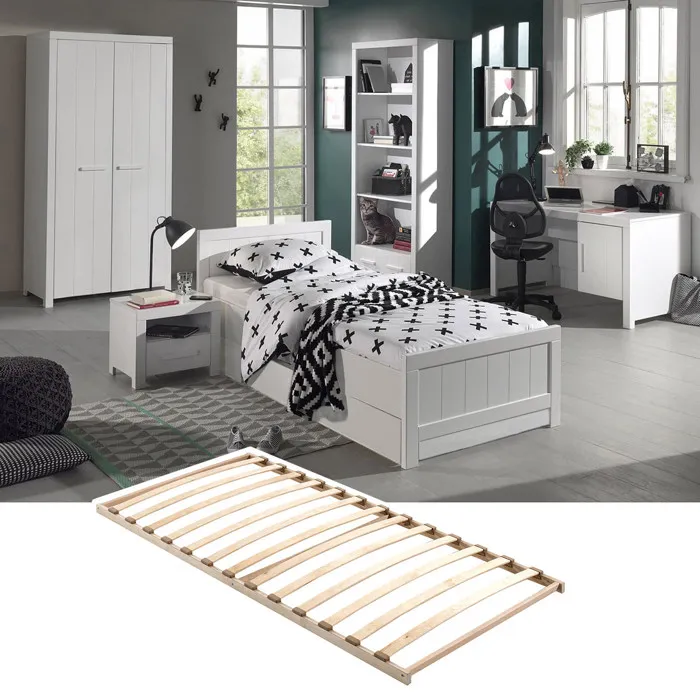 GASTON - Chambre 90x200cm + Sommier + Armoire 2P + Pack Bureau