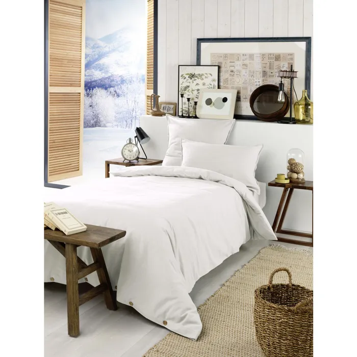 Housse de Couette Chaude 140 x 200 cm Flanelle 100 % Coton Candice Blanc