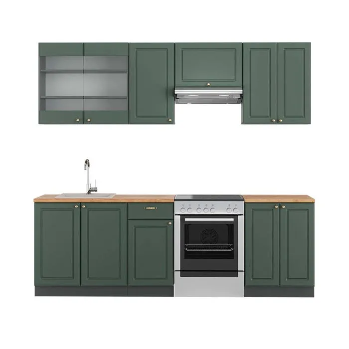 Vicco Cuisine Vert et or campagne/anthracite 240cm, PT Chêne