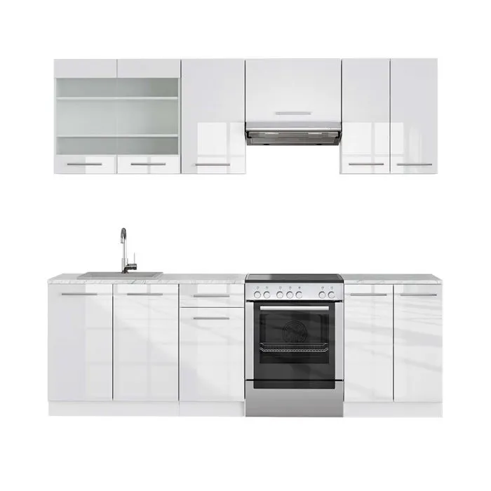 Vicco Cuisine blanc brillant/blanc 240cm, PT Marbre