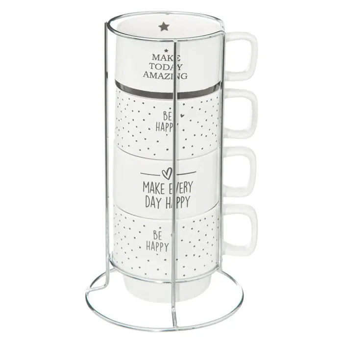Rack De 4 Mugs "happy" 22cl Blancs - Sg Secret De Gourmet