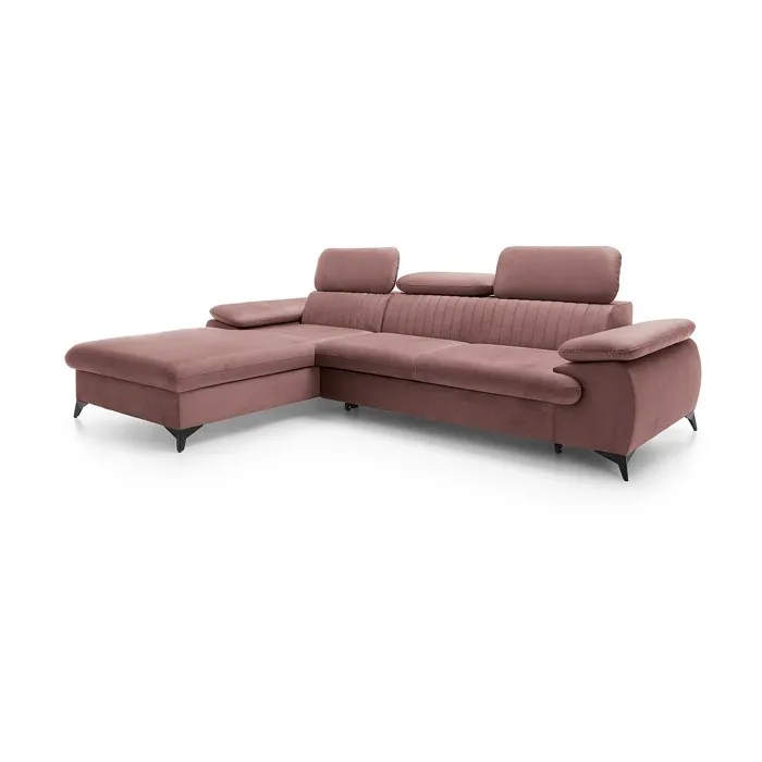 Canapé d'angle gauche convertible en velours rose SAMARA