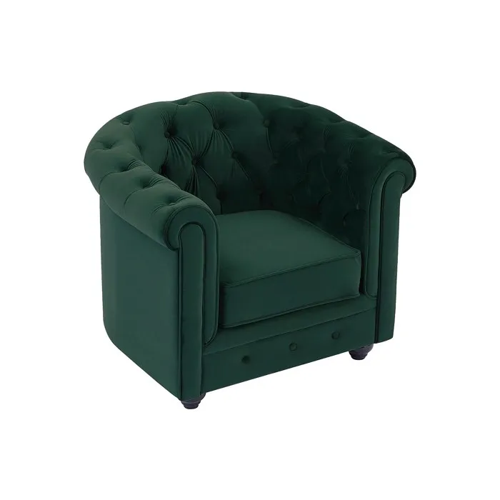 Fauteuil En Velours Vert Chesterfield