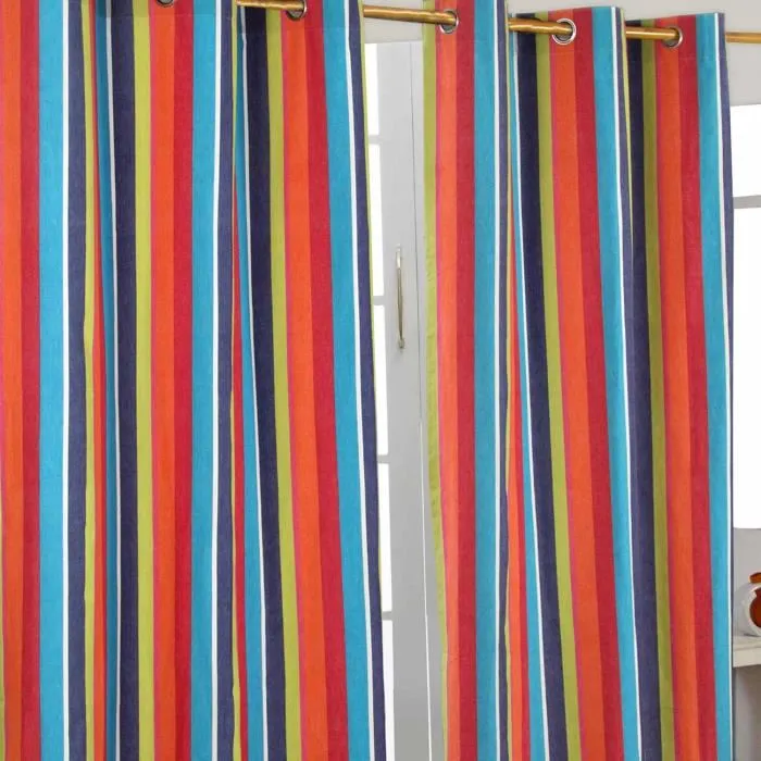 Paire De Rideaux À Oeillets Rayures Multicolore 117x137cm