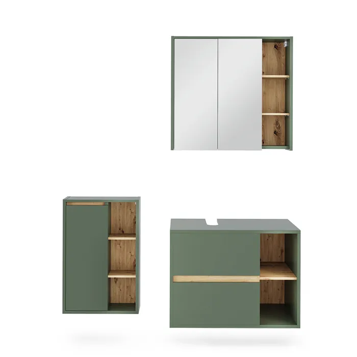 Vicco Ensemble de meubles de salle de bains Vert/Chêne Artisan 3 pièces