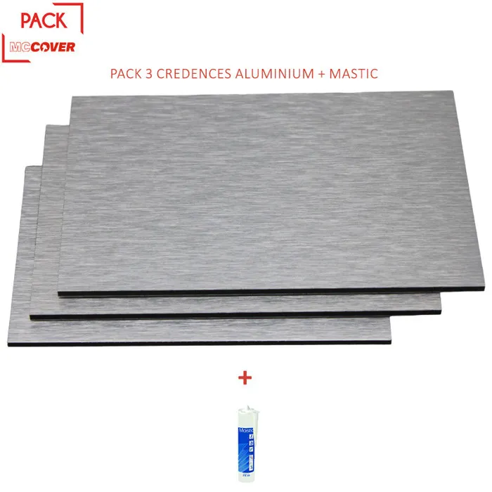Crédences - Lot de 3 - Réversible - en aluminium brossé 100 x 50 x 0.3cm + mastic Aluminum brossé, ep.3 mm, l.50 cm, L.100 cm