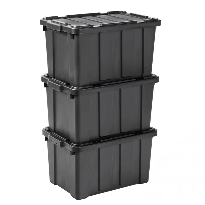 Iris Ohyama, Caisse Rangement avec Couvercle Robuste, 50L, Lot de 3, Noir, DDSKT-450