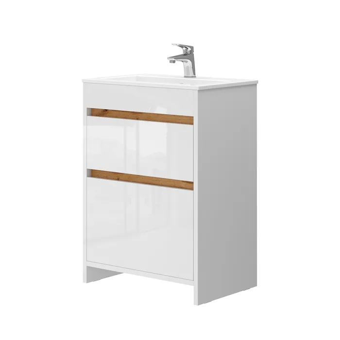 Vicco Meubles bain Blanc Haute brillance/Chêne doré 2 pièces