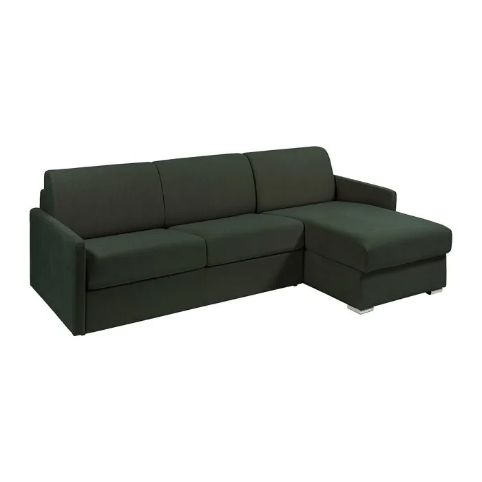 Canapé d'angle convertible express et réversible en tissu texturé vert sapin - Couchage 160 cm - Matelas 14 cm - CALIFE