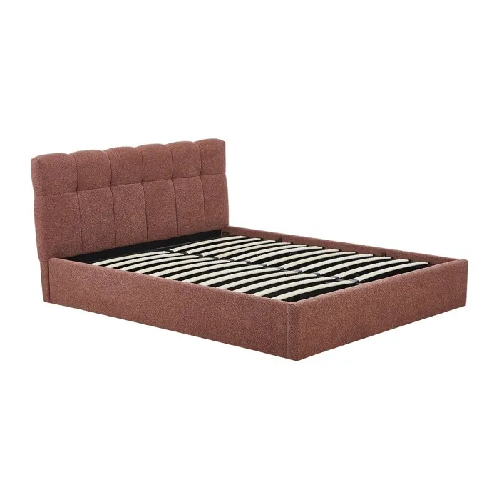 Lit coffre 140 x 190 cm - Tissu bouclette - Terracotta - MAZIRI