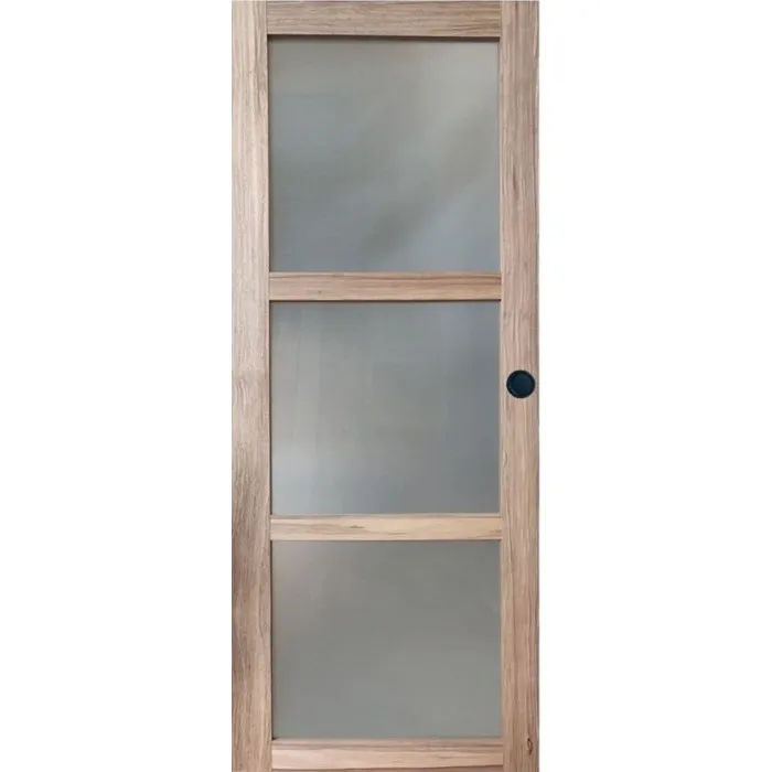 Porte Coulissante Bois Frake Vitrée H204 X L73 Cm, Coquilles Noir Gd Menuiseries
