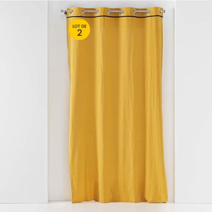 Lot de 2 rideaux à oeillets 140 x 240 cm Coton lavé Linette Jaune