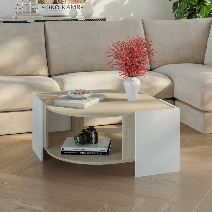 Table basse Klipsari 75 x 75 x 40 cm travertin blanc en.casa